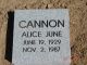 Headstone, Cannon, Alice June Headstone, Cannon, Alice June